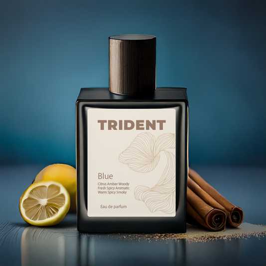 Trident Aura Blue 50 ml premium perfume – handcrafted citrus amber luxury fragrance, made in India