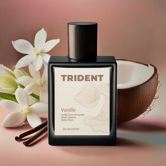 Trident Aura Vanille 50 ml premium perfume – handcrafted vanilla coconut luxury fragrance, made in India