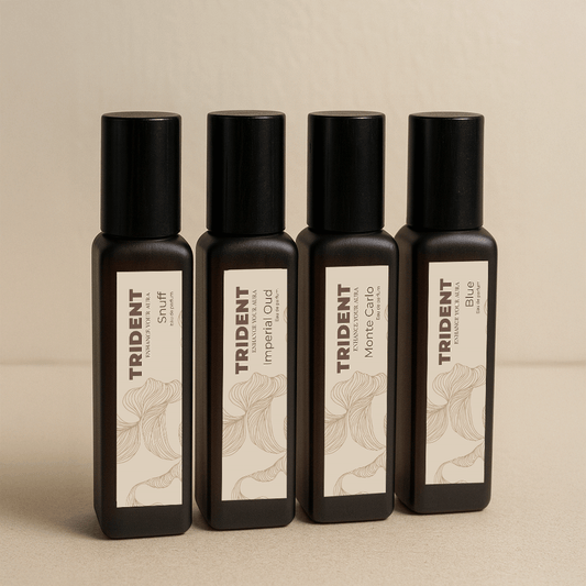 Power Night Pack Bundle of 4 20 ML bottles from Trident Perfumes Standing next to each other