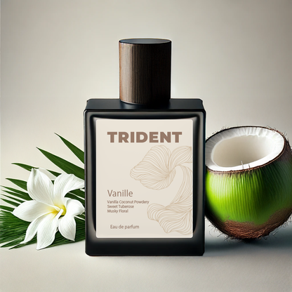 Vanille 50 ml luxury perfume by Trident Perfumes – handcrafted vanilla coconut fragrance